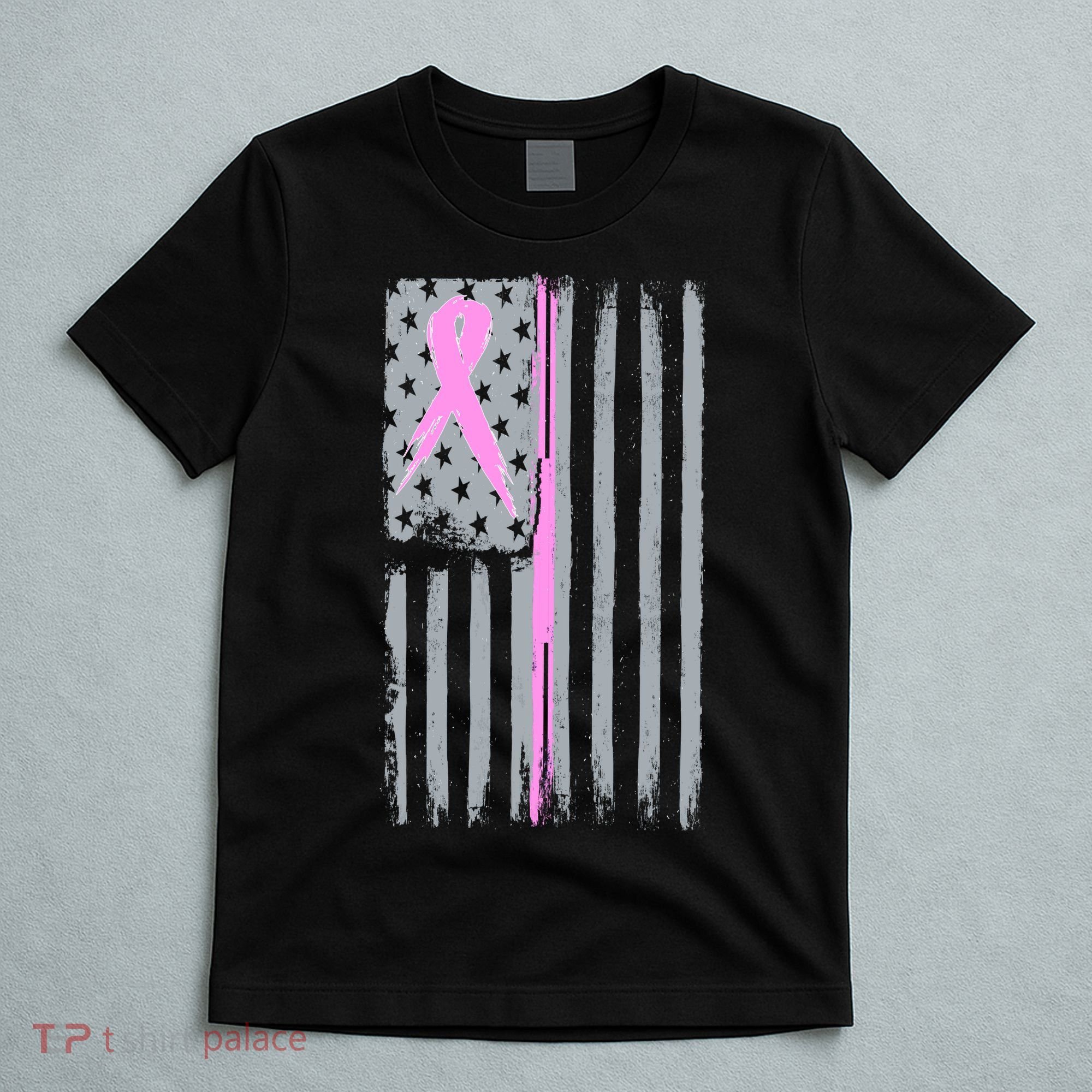 Pink Thin Line Breast Cancer Flag T-Shirt