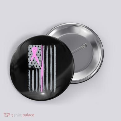 Pink Thin Line Breast Cancer Flag Button