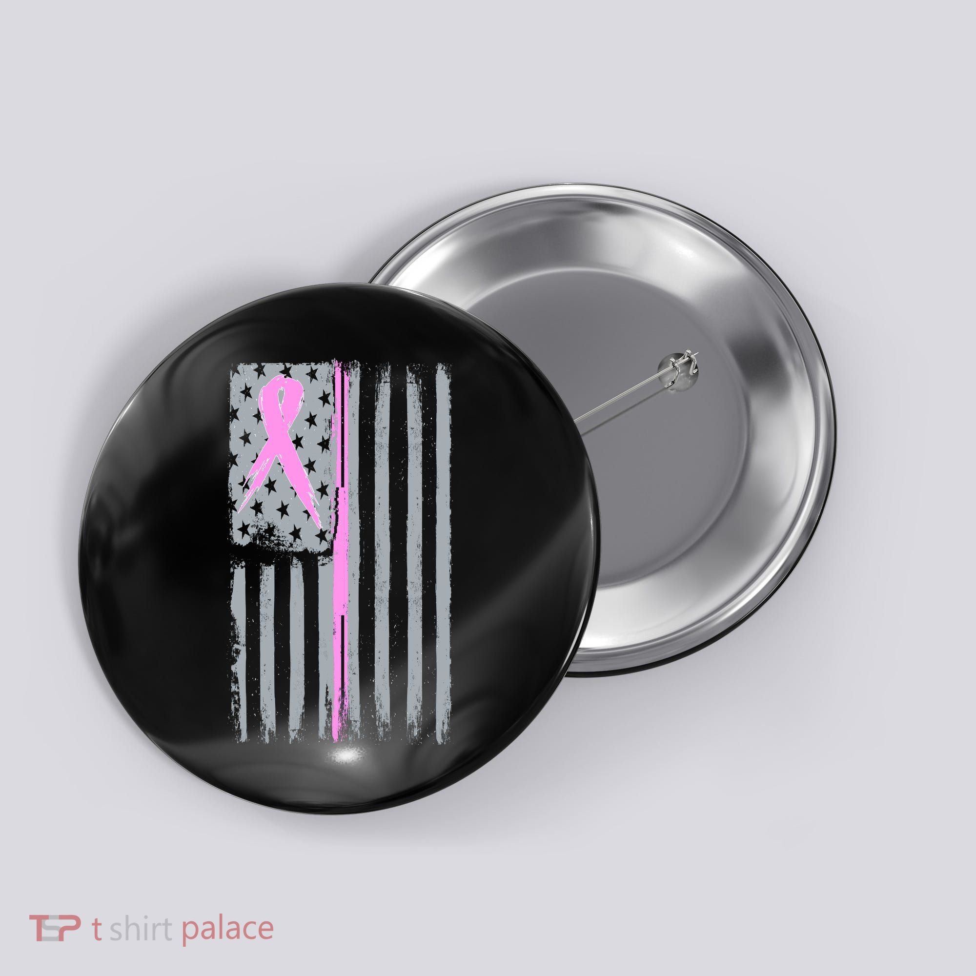 Pink Thin Line Breast Cancer Flag Button