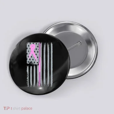 Pink Thin Line Breast Cancer Flag Button