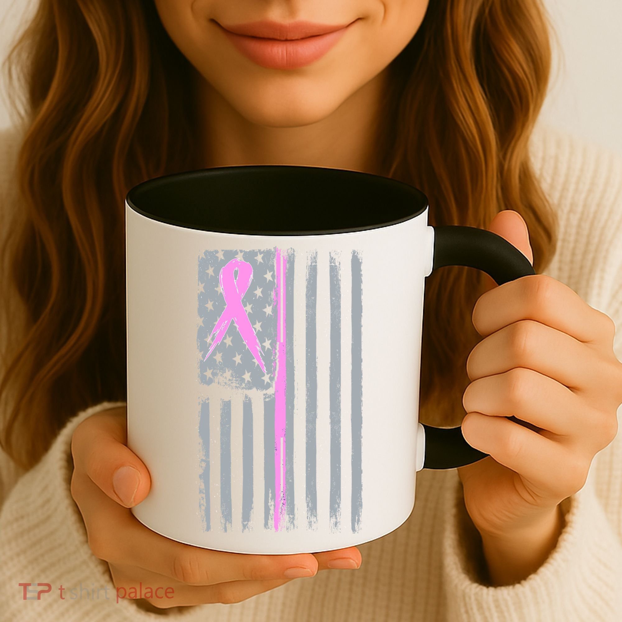 Pink Thin Line Breast Cancer Flag Coffee Mug
