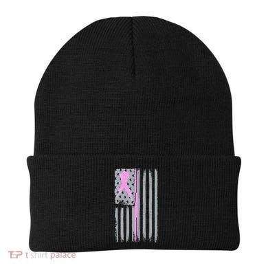 Pink Thin Line Breast Cancer Flag Beanie