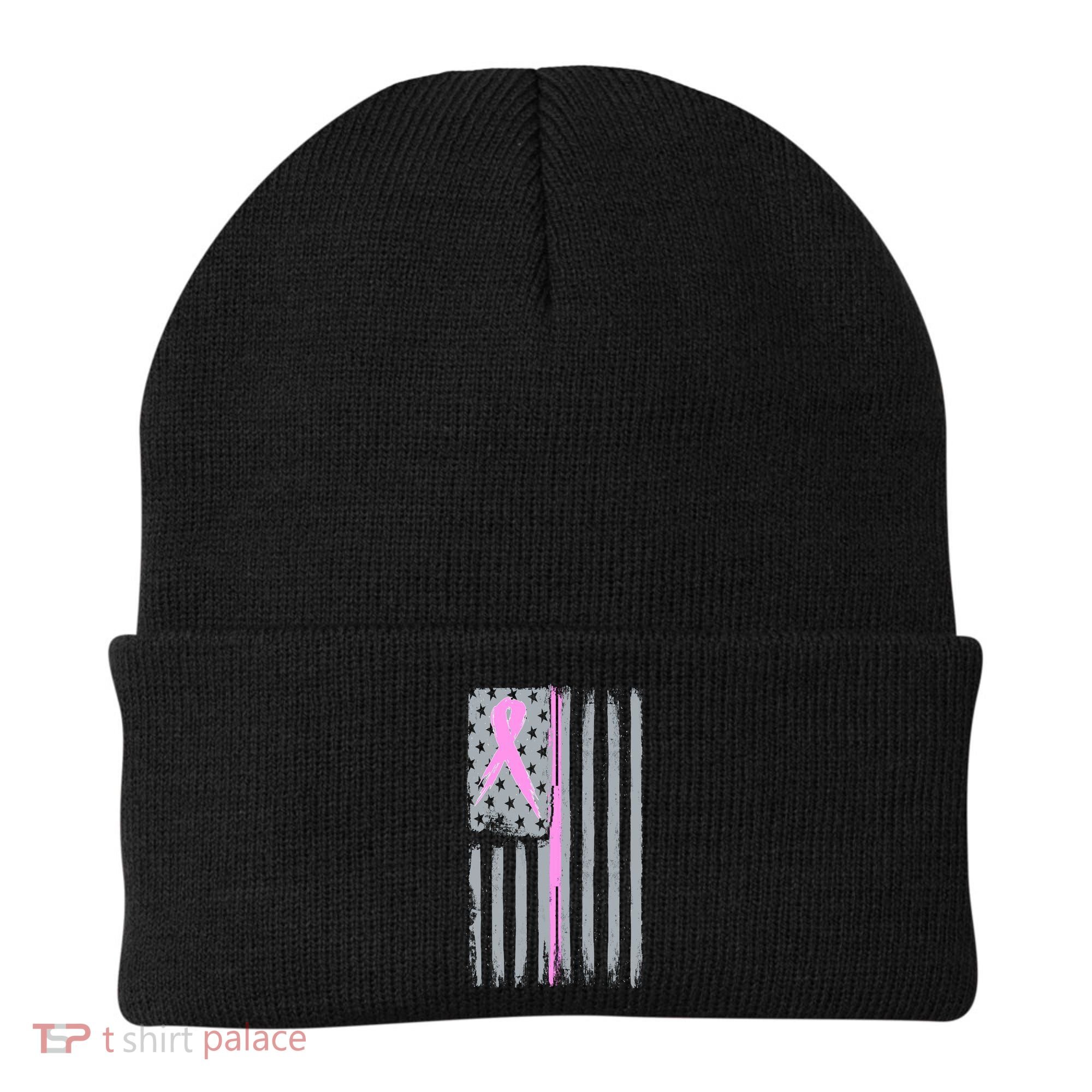Pink Thin Line Breast Cancer Flag Beanie