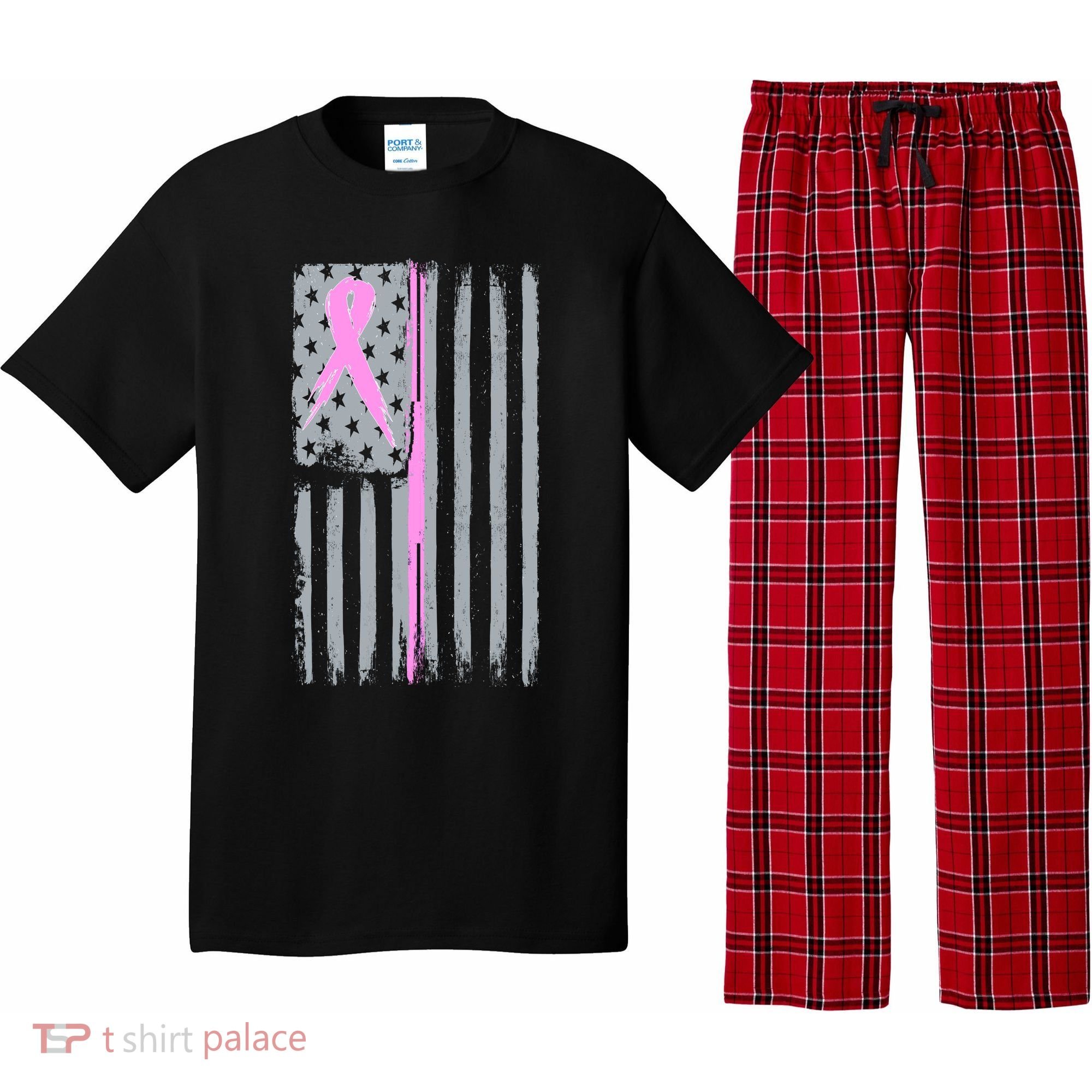 Pink Thin Line Breast Cancer Flag Pajama Set