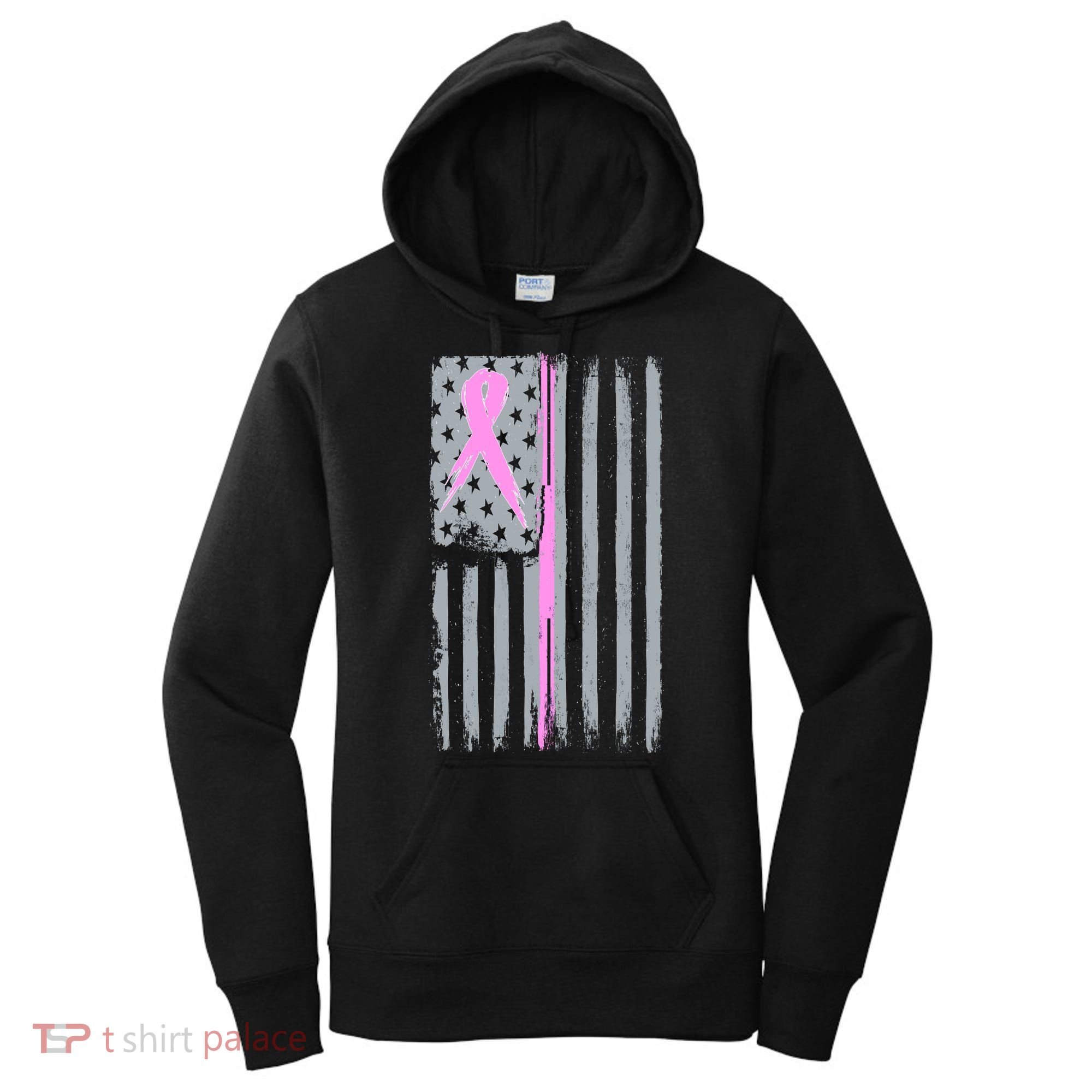 Pink Thin Line Breast Cancer Flag Women's Hoodie