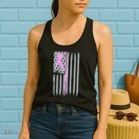 Pink Thin Line Breast Cancer Flag Women's Tank Top thumb 2