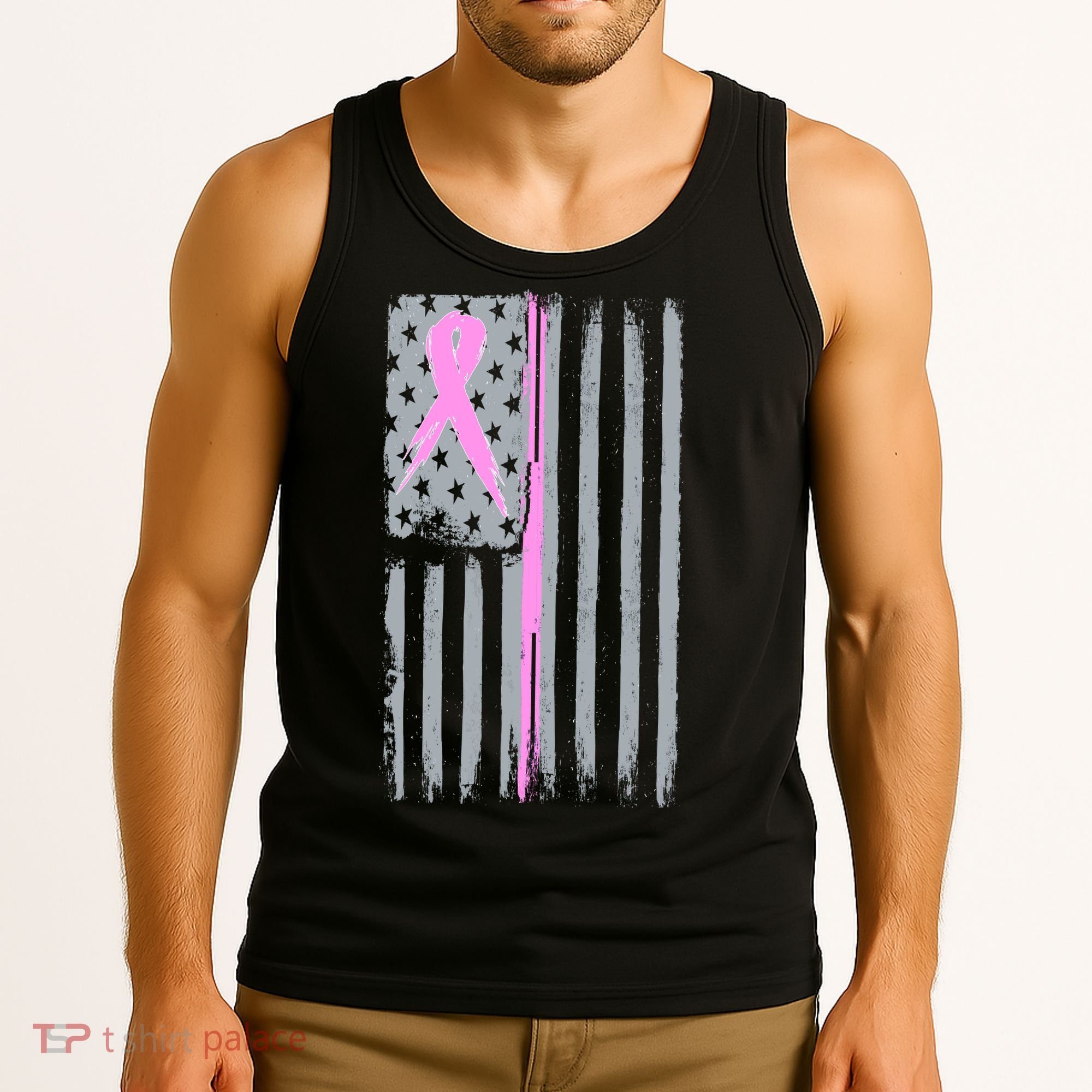 Pink Thin Line Breast Cancer Flag Tank Top