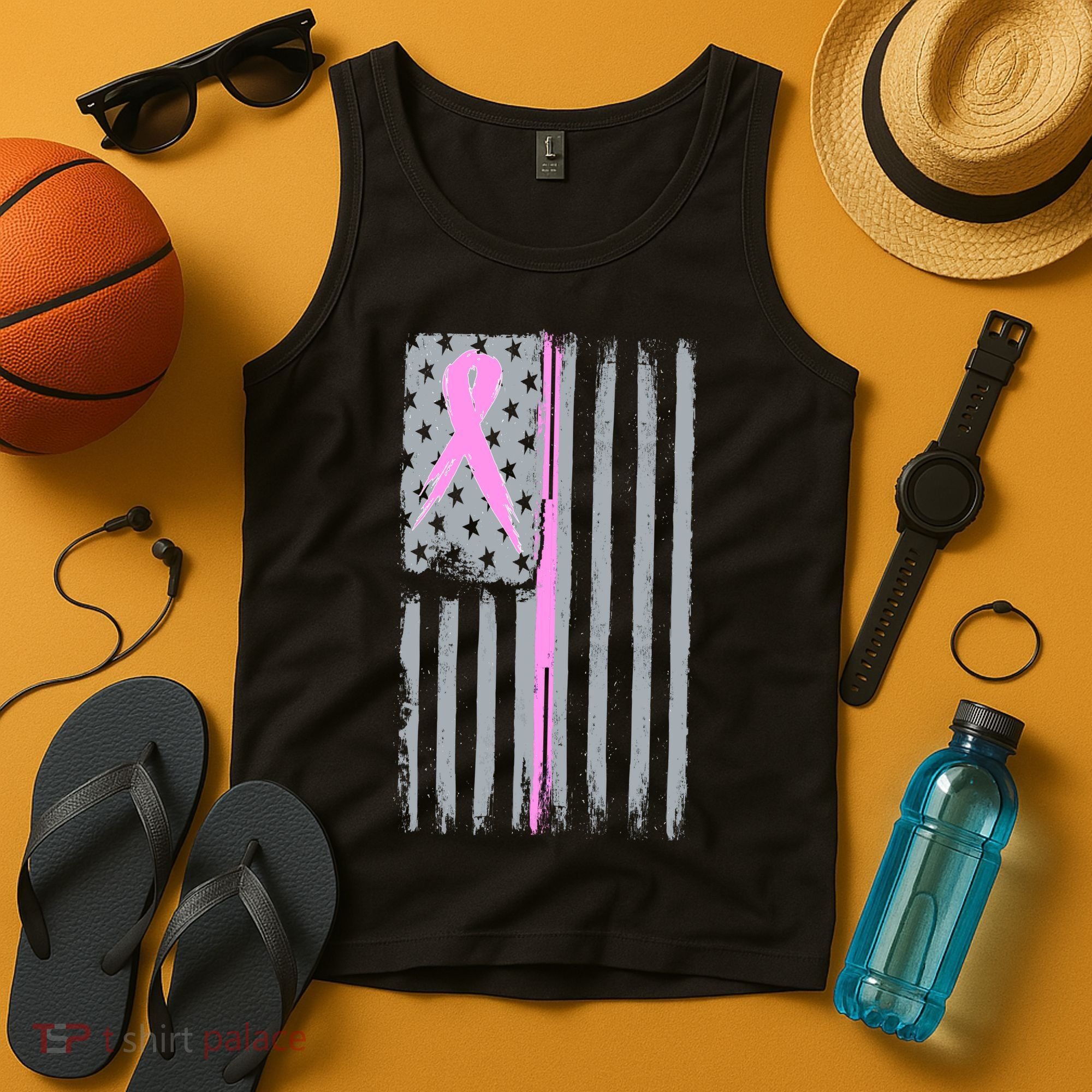 Pink Thin Line Breast Cancer Flag Tank Top