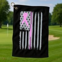 Pink Thin Line Breast Cancer Flag Golf Towel thumb 1