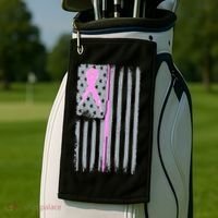 Pink Thin Line Breast Cancer Flag Golf Towel thumb 2