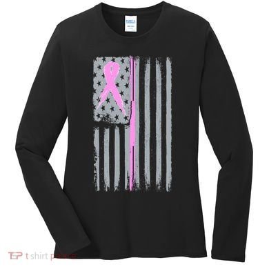 Pink Thin Line Breast Cancer Flag Women's Long Sleeve Shirt