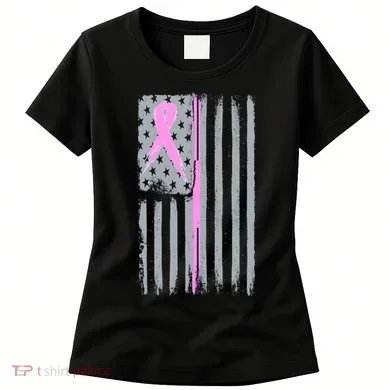 Pink Thin Line Breast Cancer Flag Women's T-Shirt