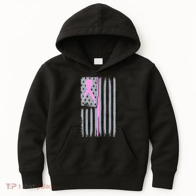 Pink Thin Line Breast Cancer Flag Kids Hoodie