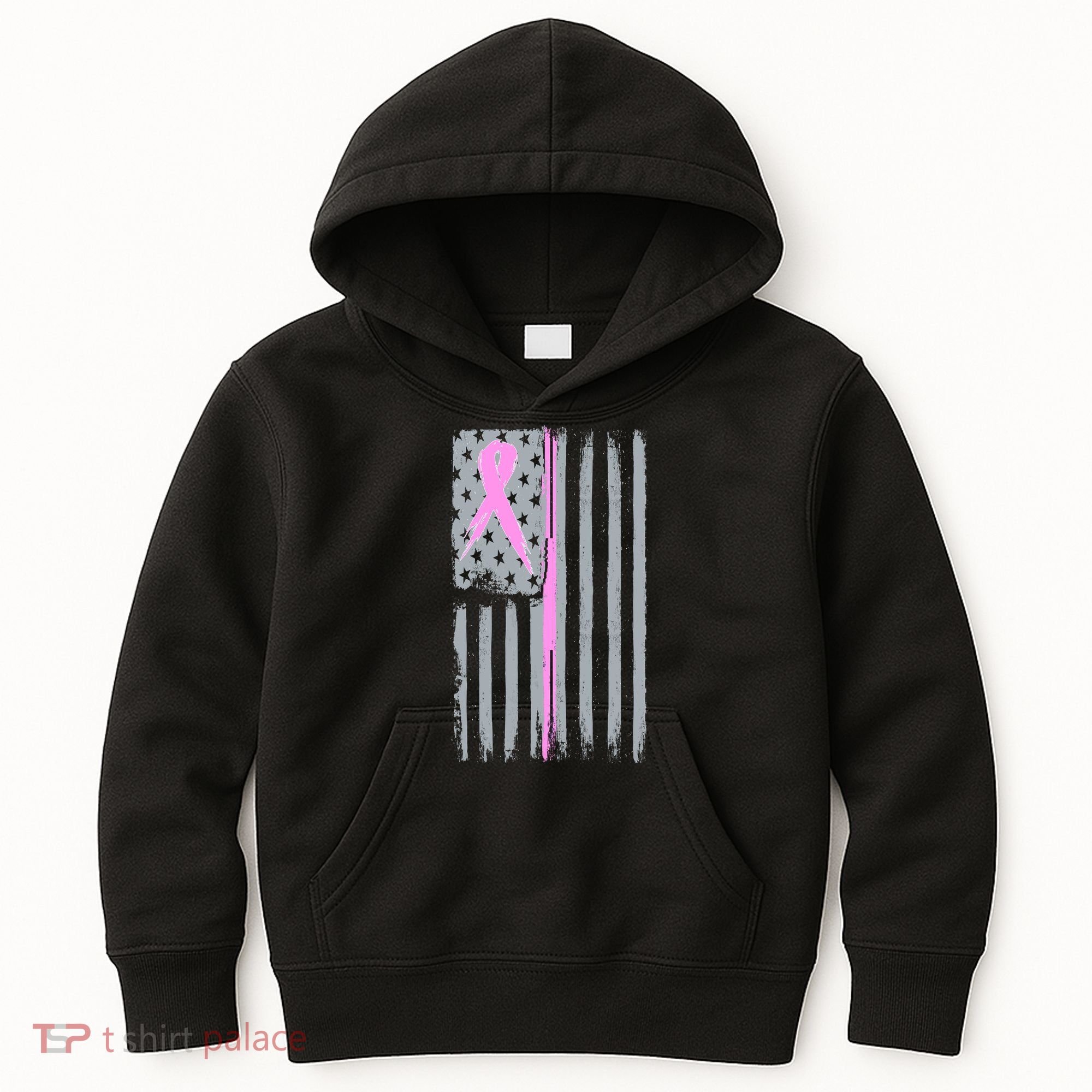 Pink Thin Line Breast Cancer Flag Kids Hoodie