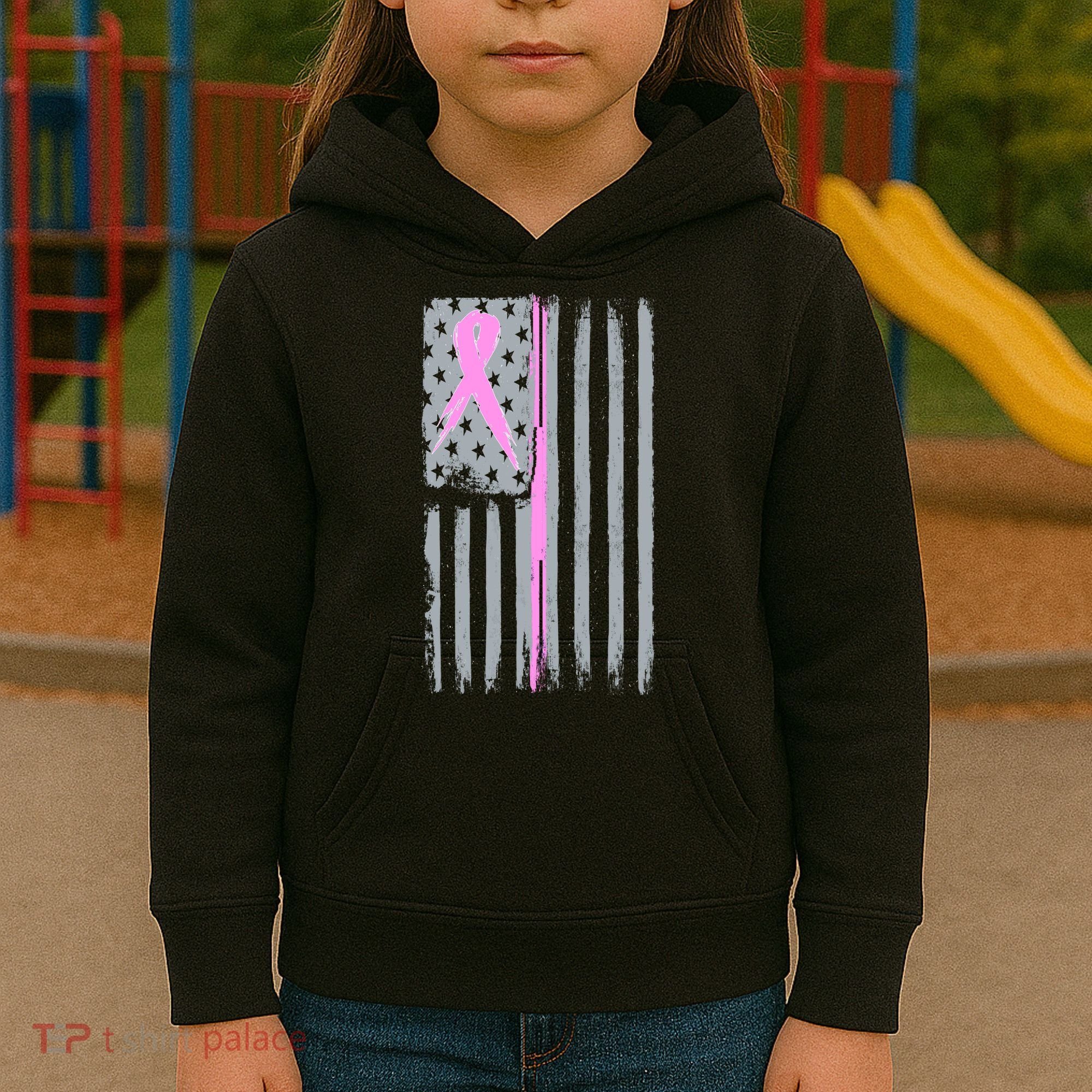 Pink Thin Line Breast Cancer Flag Kids Hoodie