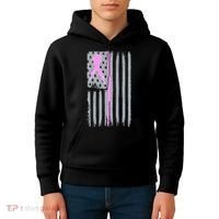 Pink Thin Line Breast Cancer Flag Kids Hoodie thumb 4