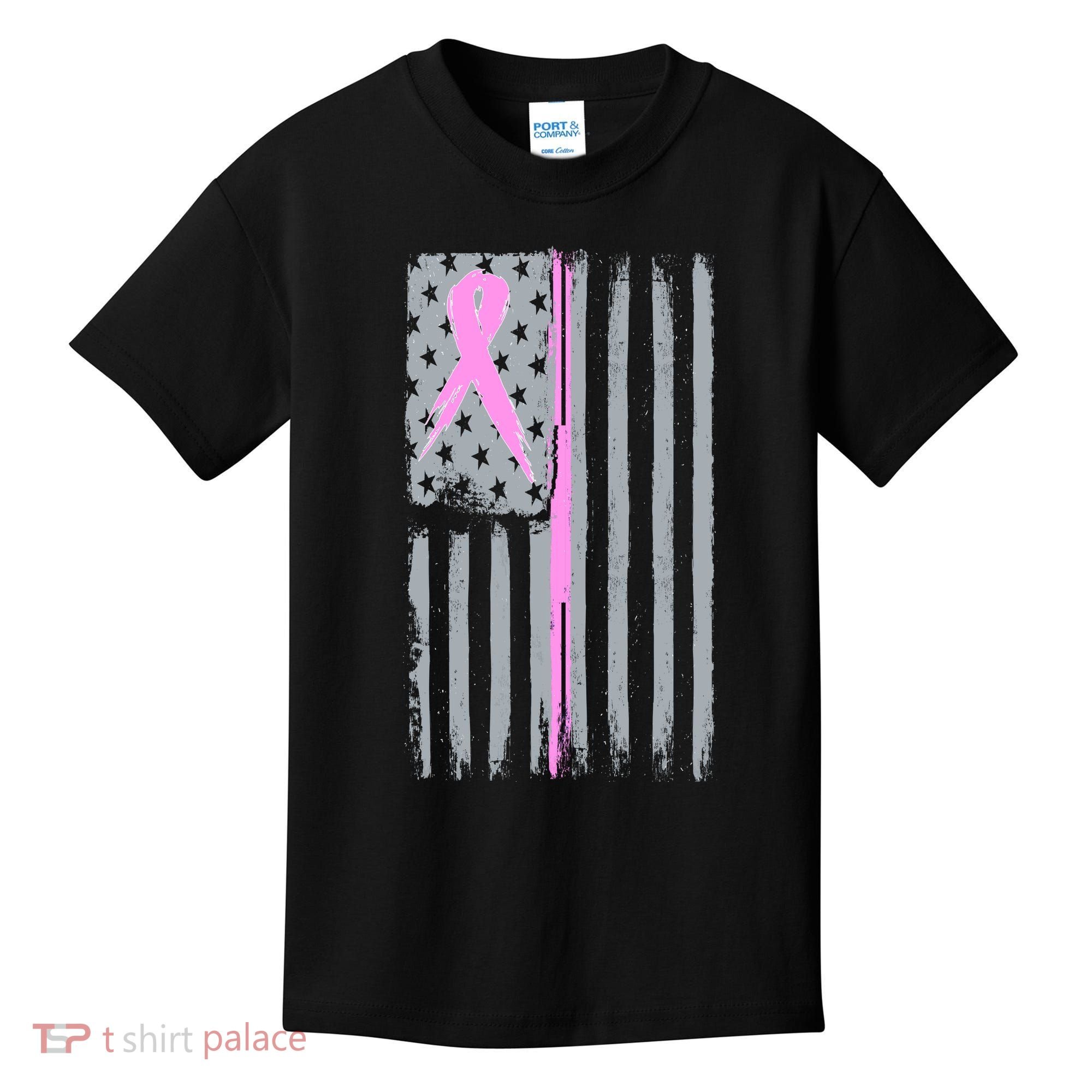 Pink Thin Line Breast Cancer Flag Kids T-Shirt