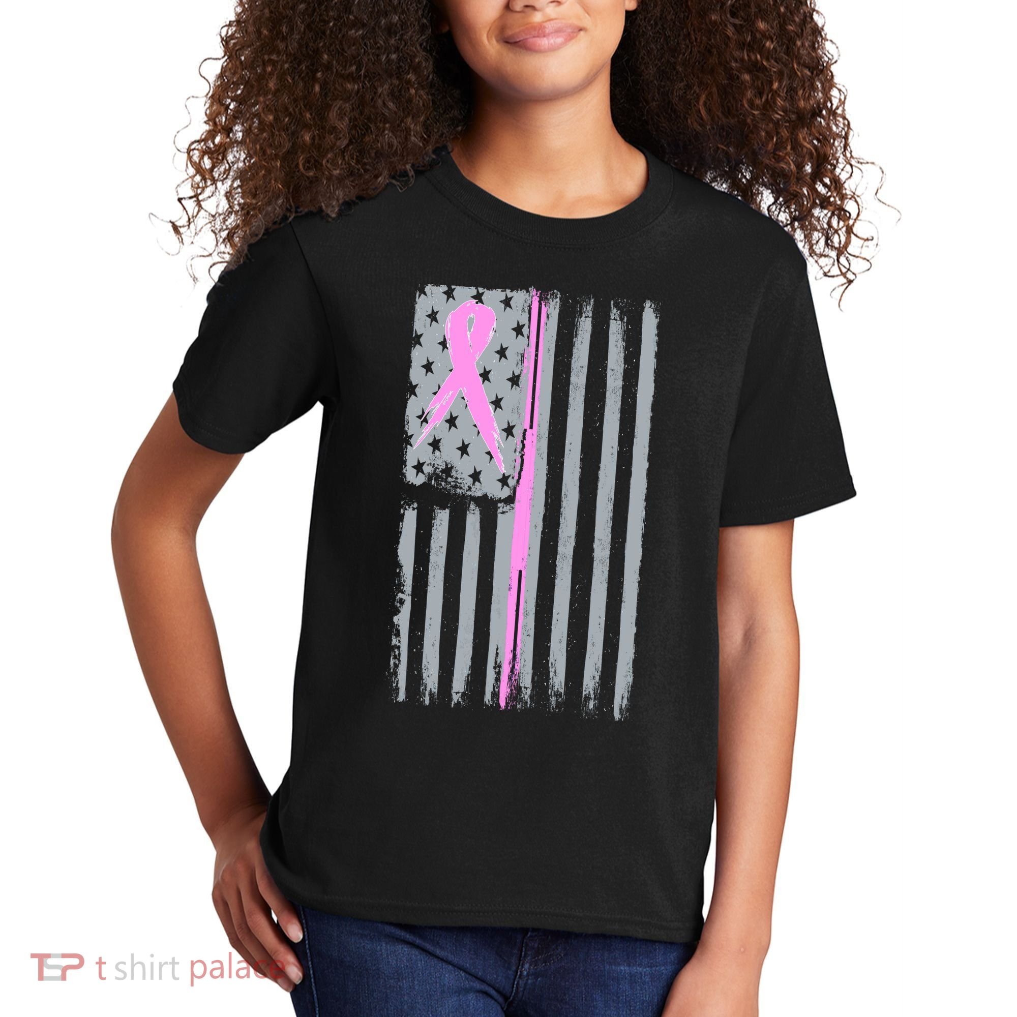 Pink Thin Line Breast Cancer Flag Kids T-Shirt