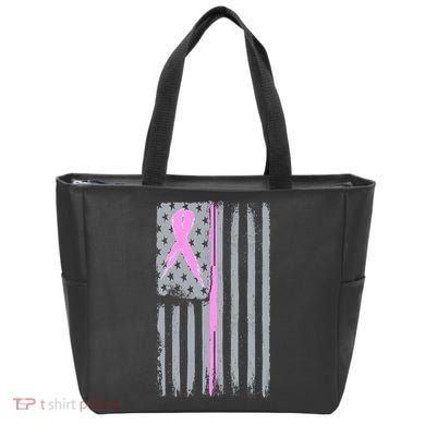 Pink Thin Line Breast Cancer Flag Tote Bag