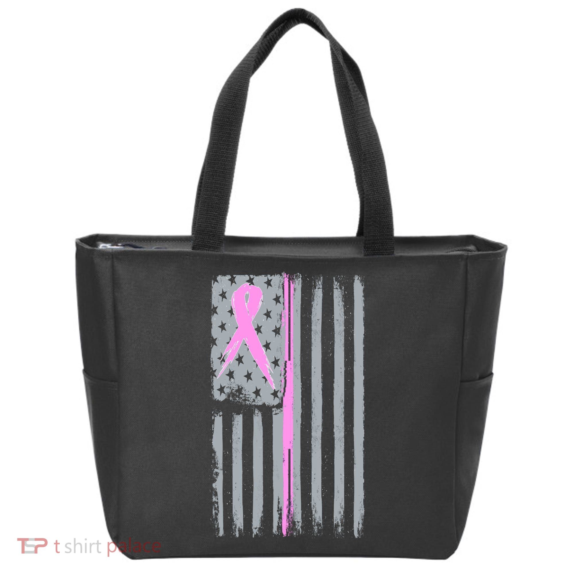 Pink Thin Line Breast Cancer Flag Tote Bag
