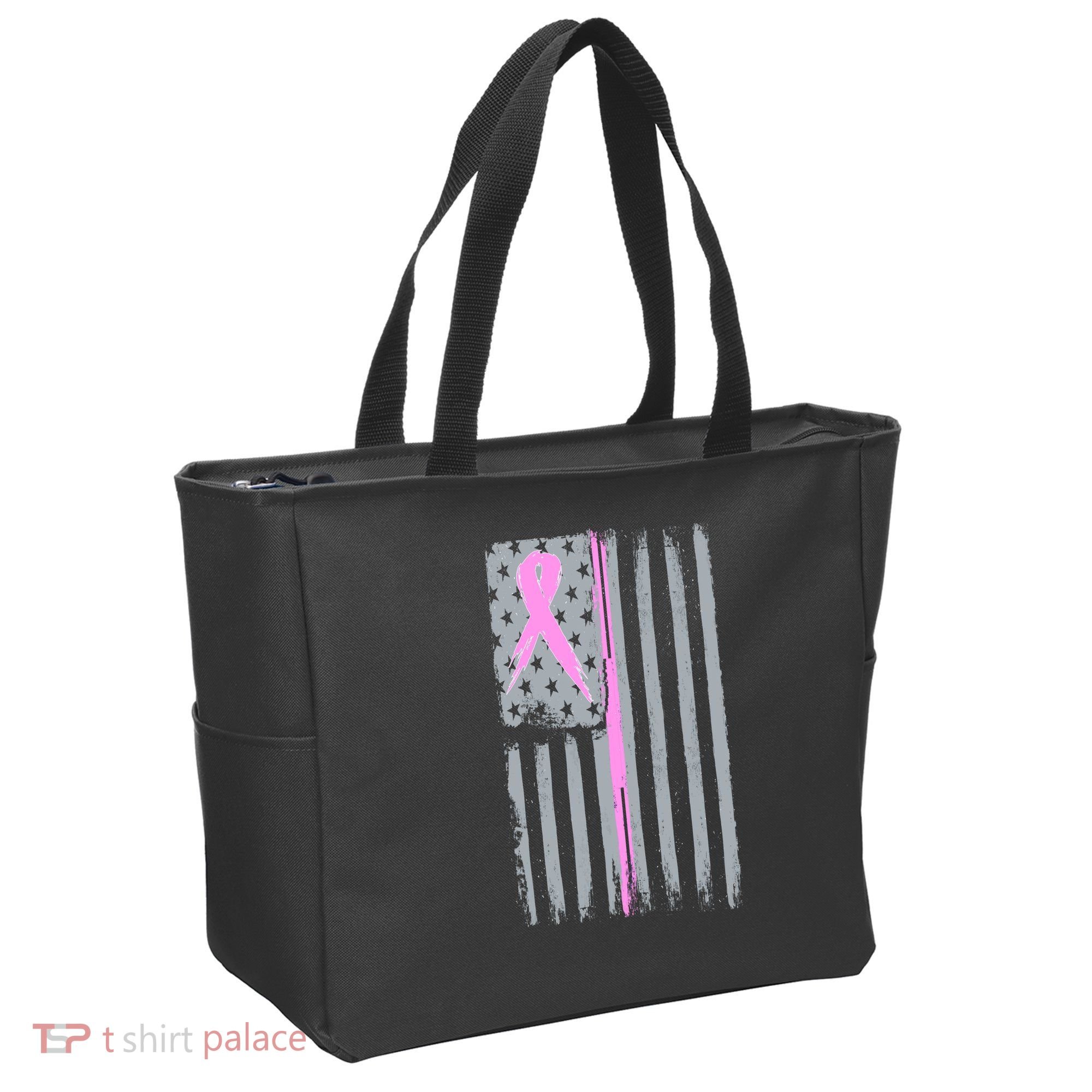 Pink Thin Line Breast Cancer Flag Tote Bag