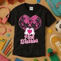 Pink Warrior Breast Cancer Awareness Kids T-Shirt thumb 3