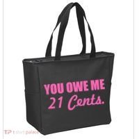 Pink You Owe Me 21 Cents. Feminists Tote Bag thumb 2
