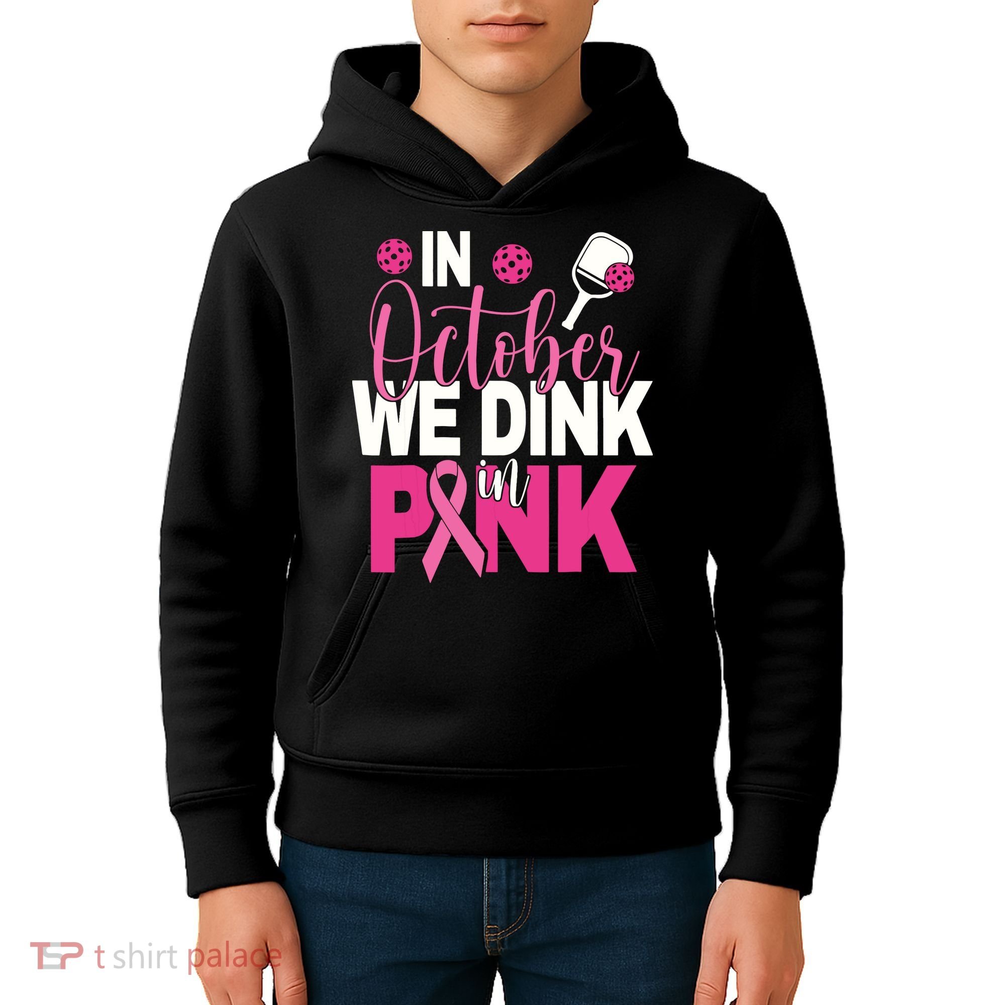 Pickleball In October We Dink In Pink Breast Cancer Kids Hoodie