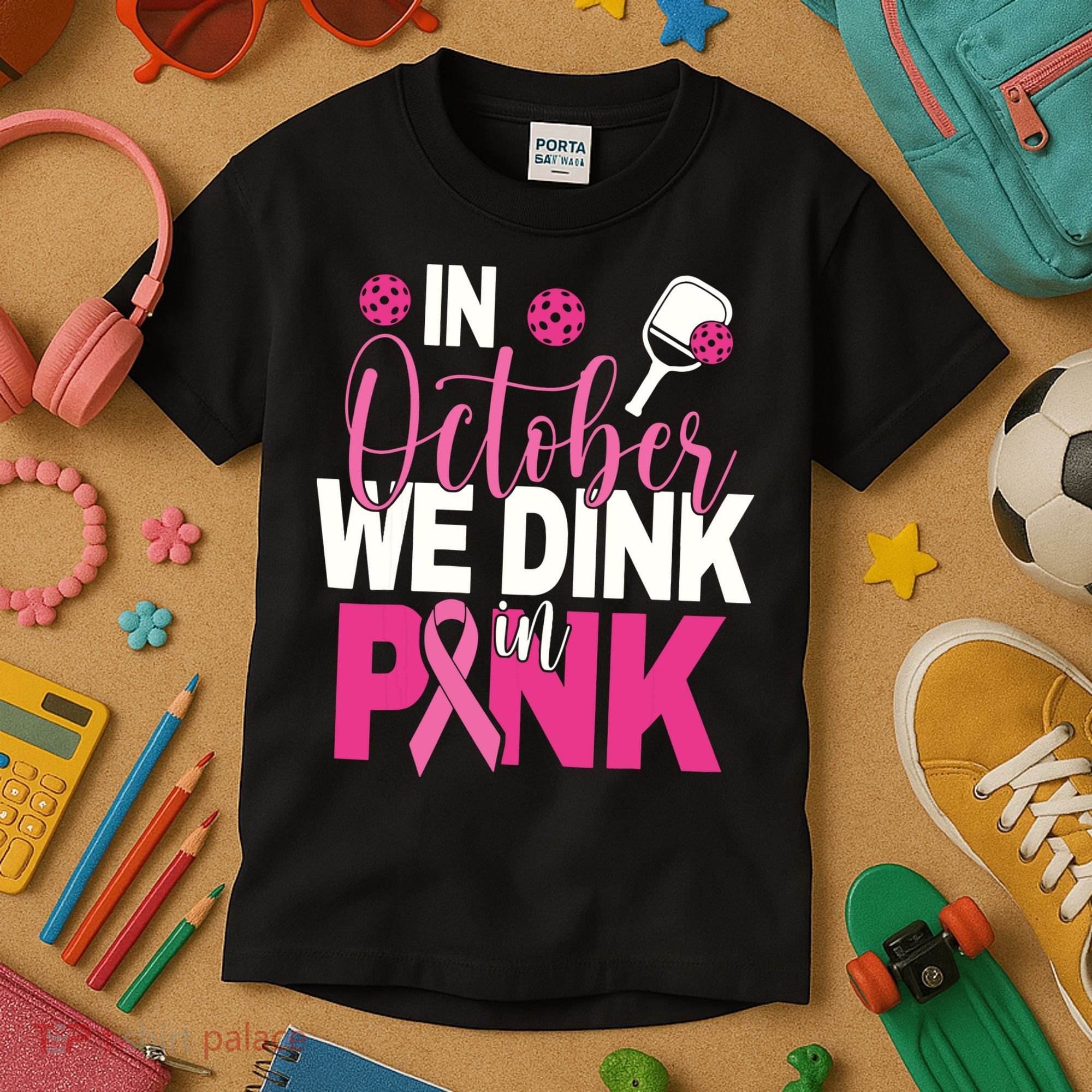 Pickleball In October We Dink In Pink Breast Cancer Kids T-Shirt