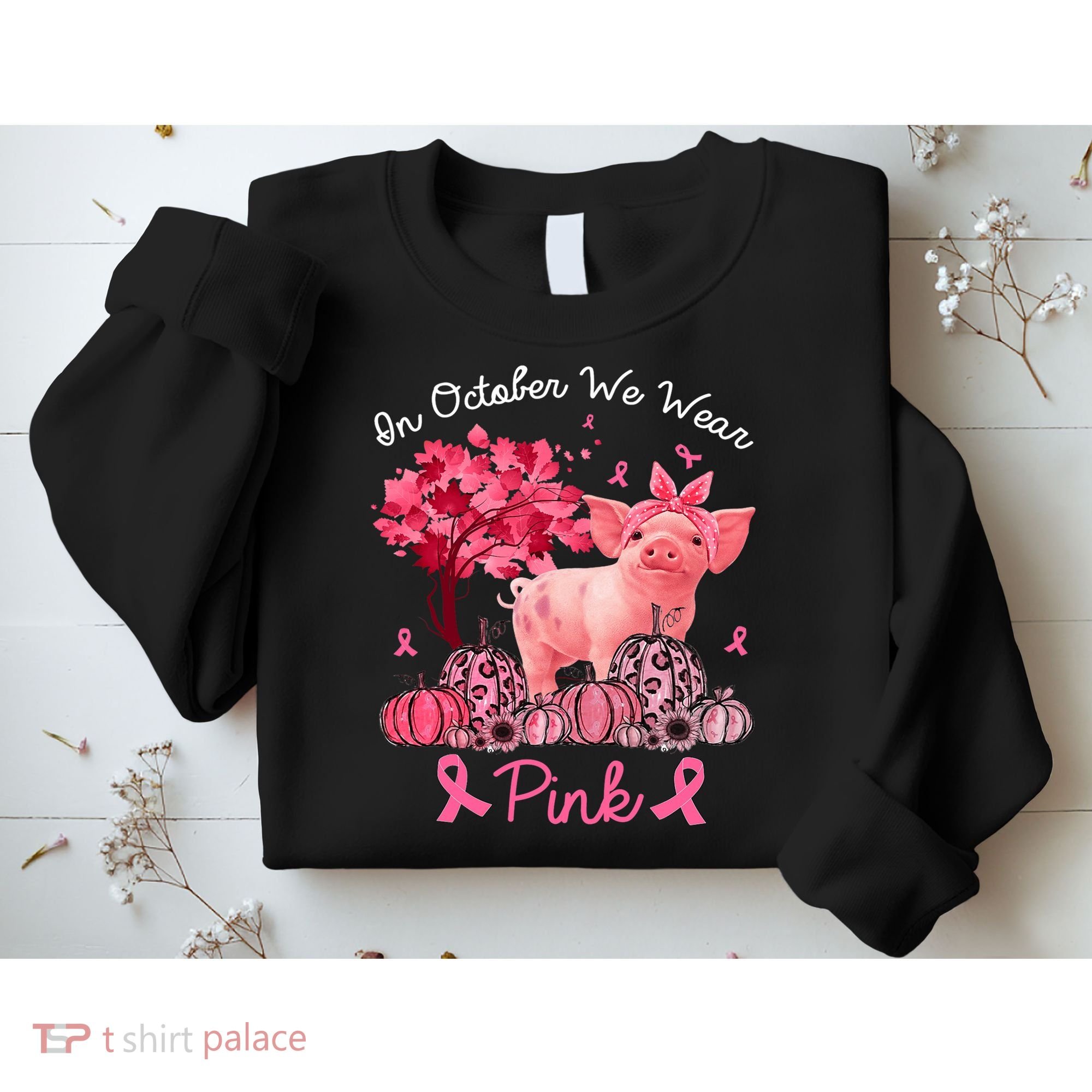 Pig In October We Wear Pink Pumpkin Breast Cancer Sweatshirt