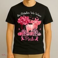 Pig In October We Wear Pink Pumpkin Breast Cancer T-Shirt thumb 3