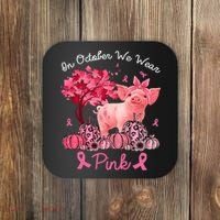 Pig In October We Wear Pink Pumpkin Breast Cancer Coaster thumb 0