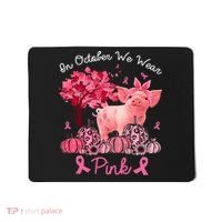 Pig In October We Wear Pink Pumpkin Breast Cancer Mousepad thumb 0