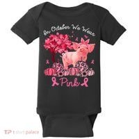 Pig In October We Wear Pink Pumpkin Breast Cancer Baby Bodysuit thumb 0