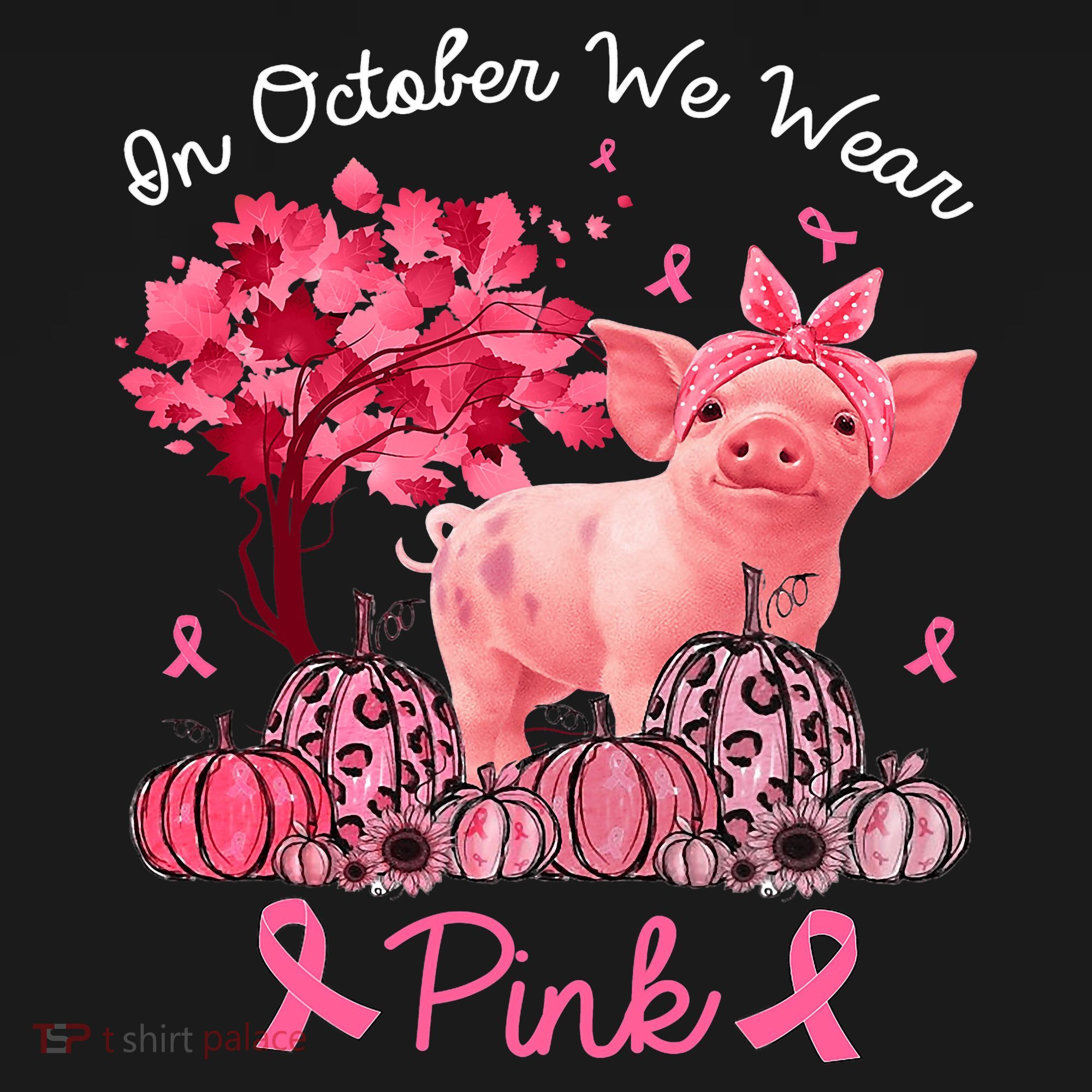 Pig In October We Wear Pink Pumpkin Breast Cancer Baby Bodysuit