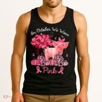 Pig In October We Wear Pink Pumpkin Breast Cancer Tank Top thumb 3