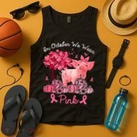 Pig In October We Wear Pink Pumpkin Breast Cancer Tank Top thumb 4
