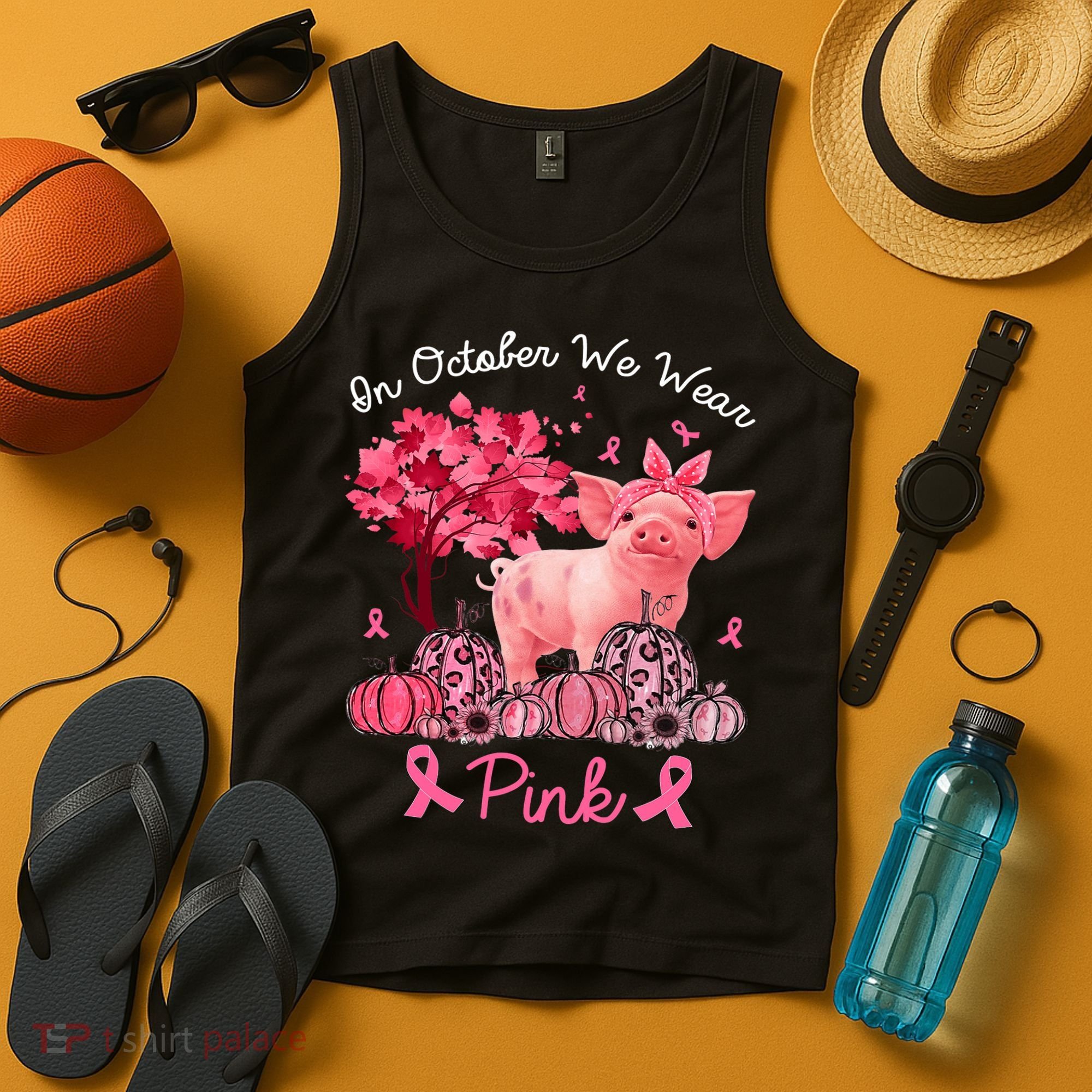 Pig In October We Wear Pink Pumpkin Breast Cancer Tank Top