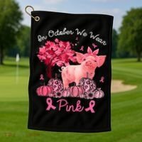 Pig In October We Wear Pink Pumpkin Breast Cancer Golf Towel thumb 1