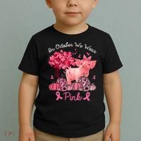 Pig In October We Wear Pink Pumpkin Breast Cancer Toddler T-Shirt thumb 2