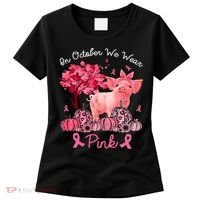 Pig In October We Wear Pink Pumpkin Breast Cancer Women's T-Shirt thumb 0