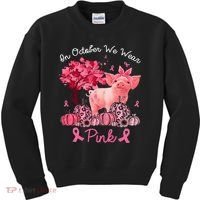 Pig In October We Wear Pink Pumpkin Breast Cancer Kids Sweatshirt thumb 0