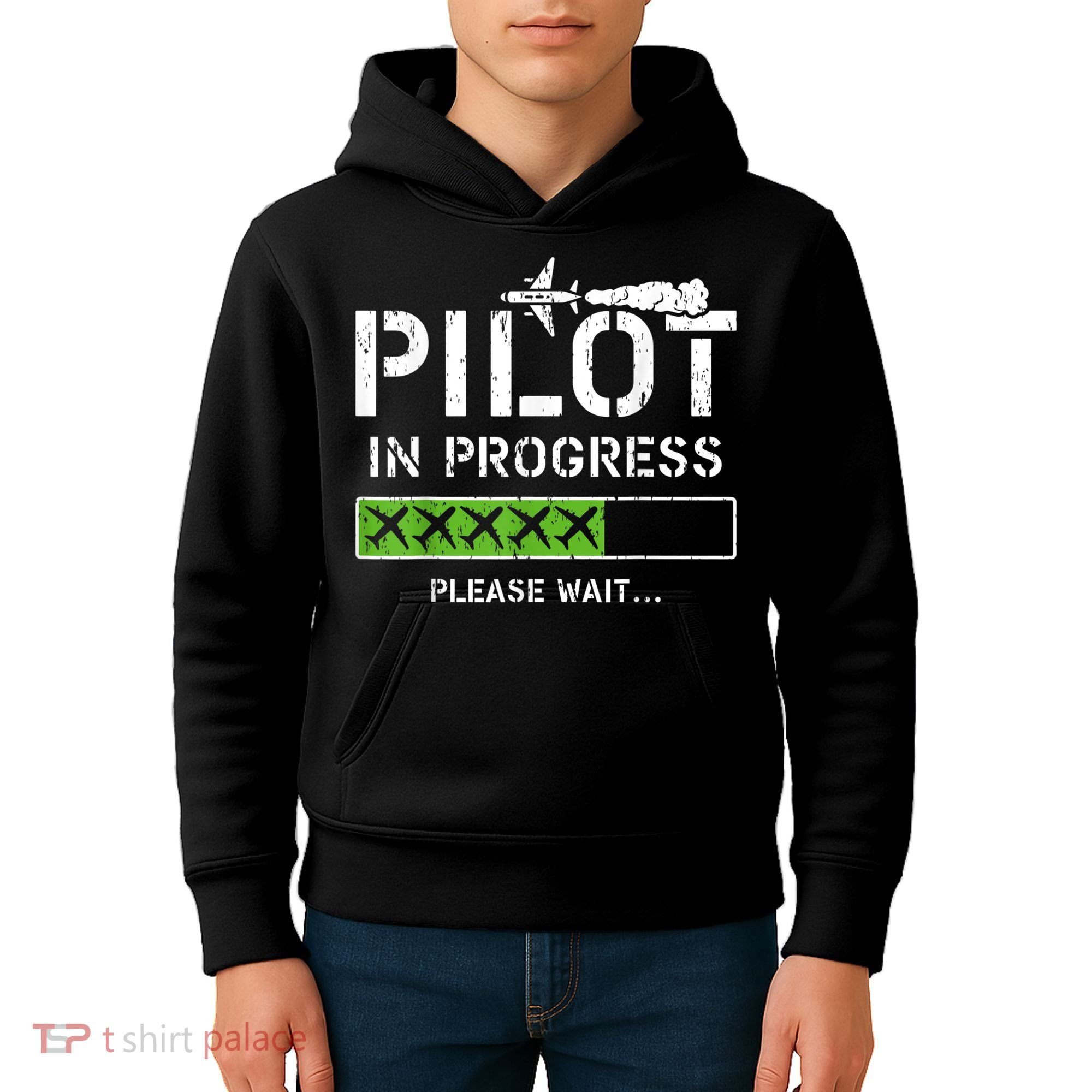 Pilot In Progress Kid Future Pilot Airplane Aviation Flying Kids Hoodie