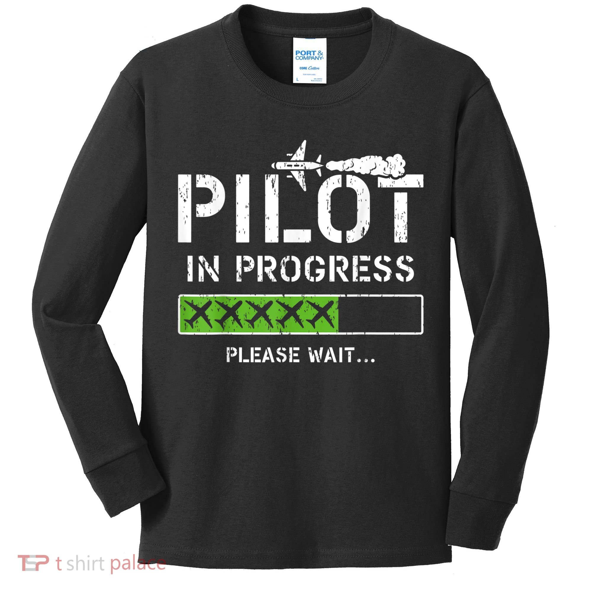 Pilot In Progress Kid Future Pilot Airplane Aviation Flying Kids Long Sleeve Shirt
