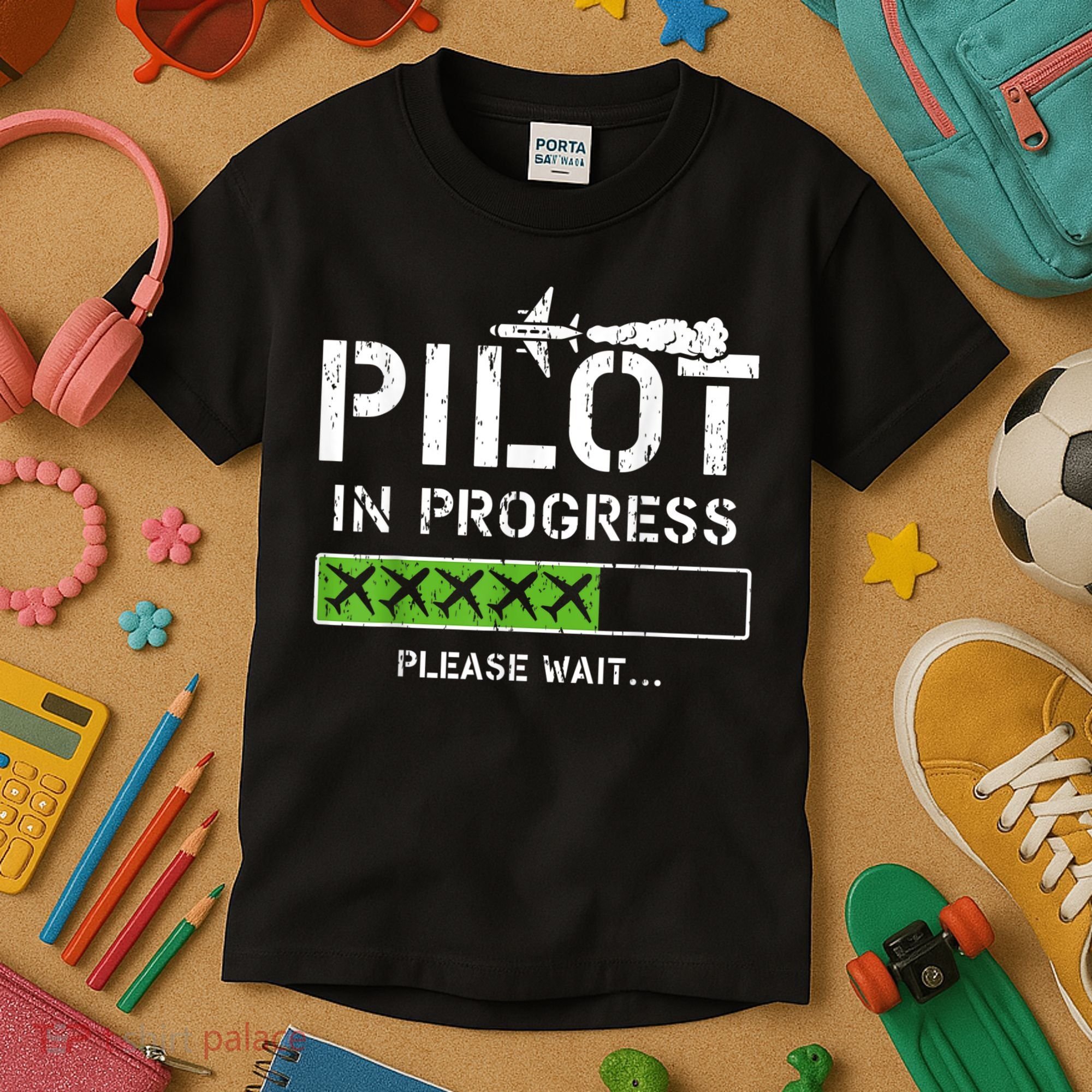 Pilot In Progress Kid Future Pilot Airplane Aviation Flying Kids T-Shirt