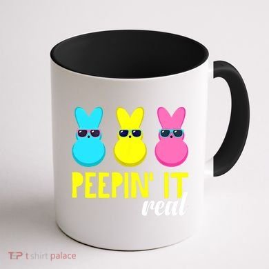 Peepin It Real Happy Easter Bunny Egg Gift Coffee Mug back