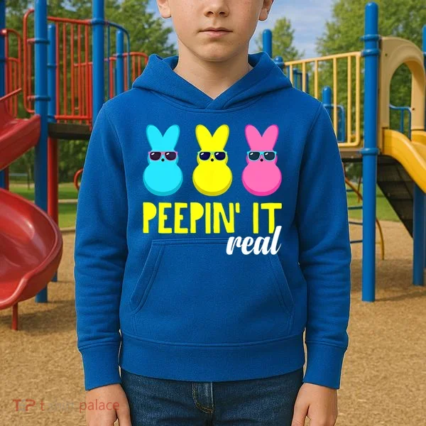 Peepin It Real Happy Easter Bunny Egg Gift Kids Hoodie