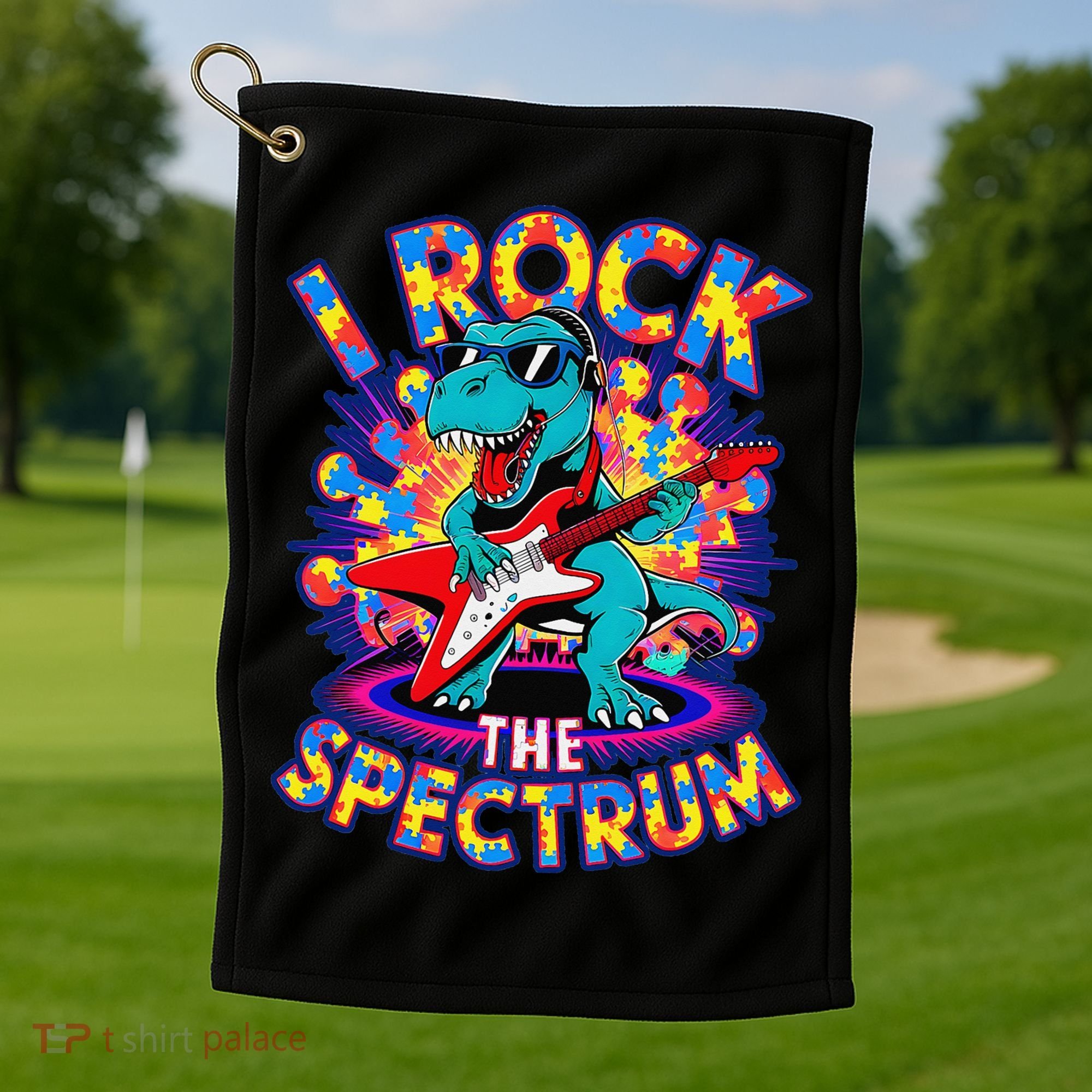 Proud I ROCK THE SPECTRUM Autism Awareness Teacher Love Golf Towel