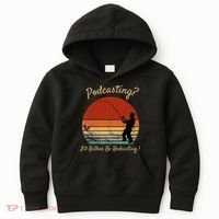Podcasting I'd Rather Be Rodcasting Funny Fishing Humor Pun Kids Hoodie thumb 0