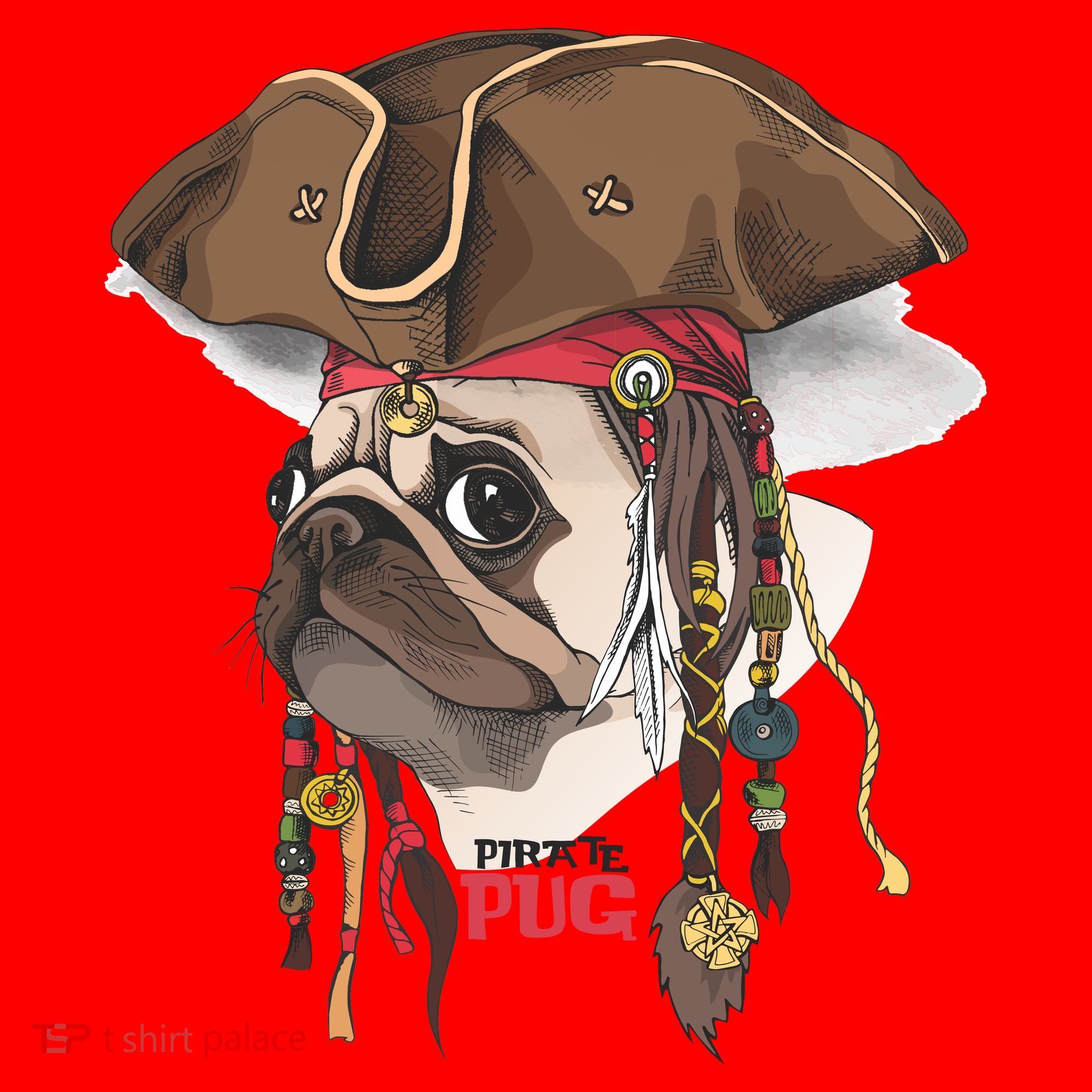 Pirate Pug Santa Hat